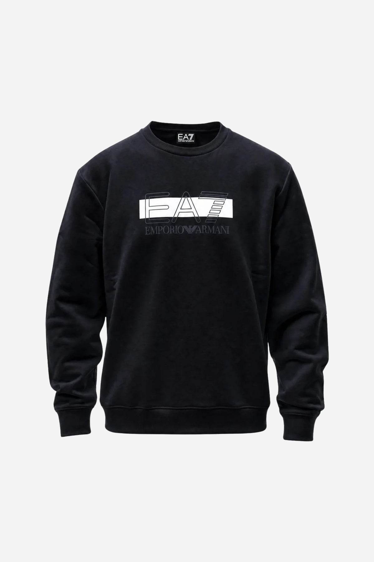Felpa EA7 uomo girocollo in cotone - Nero-Bianco