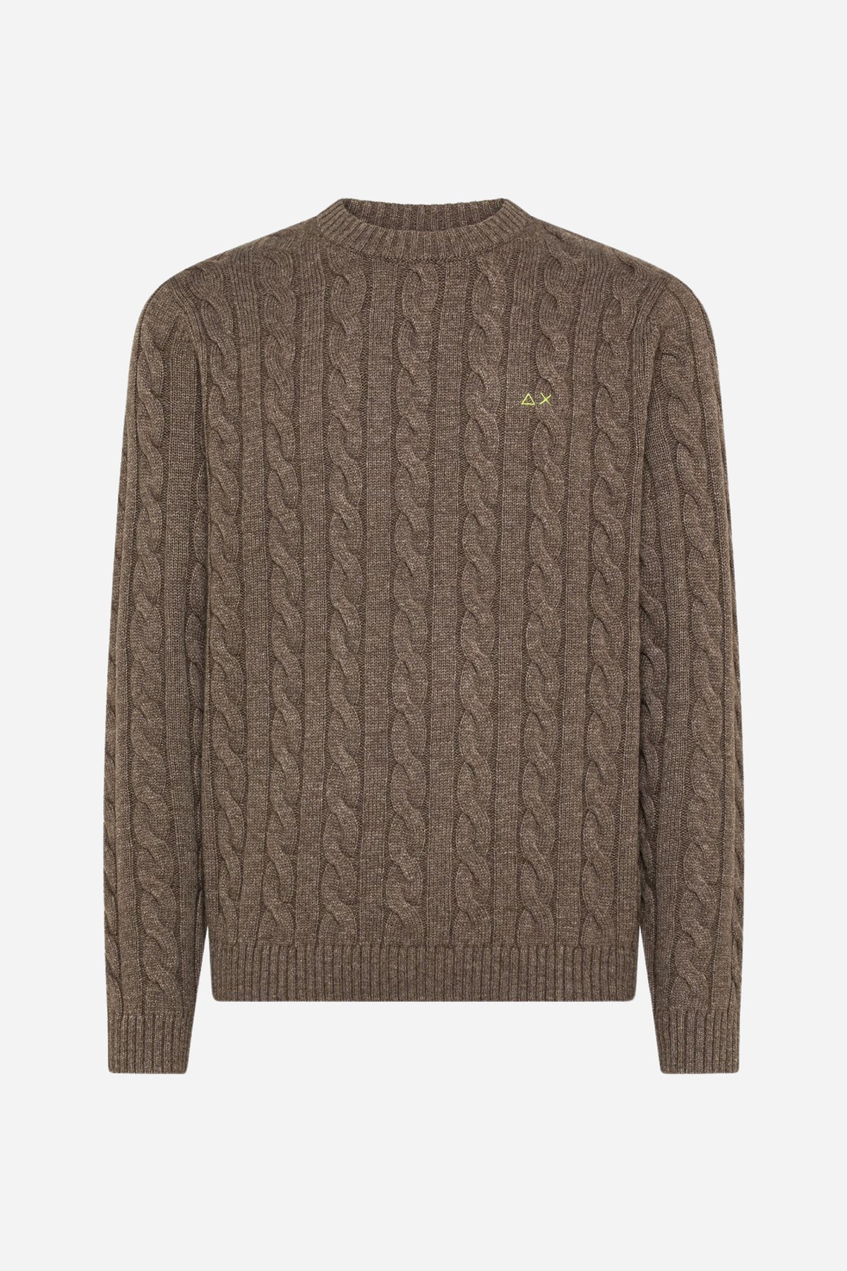 Maglia SUN68 girocollo in lana e cashmere a trecce - Tortora