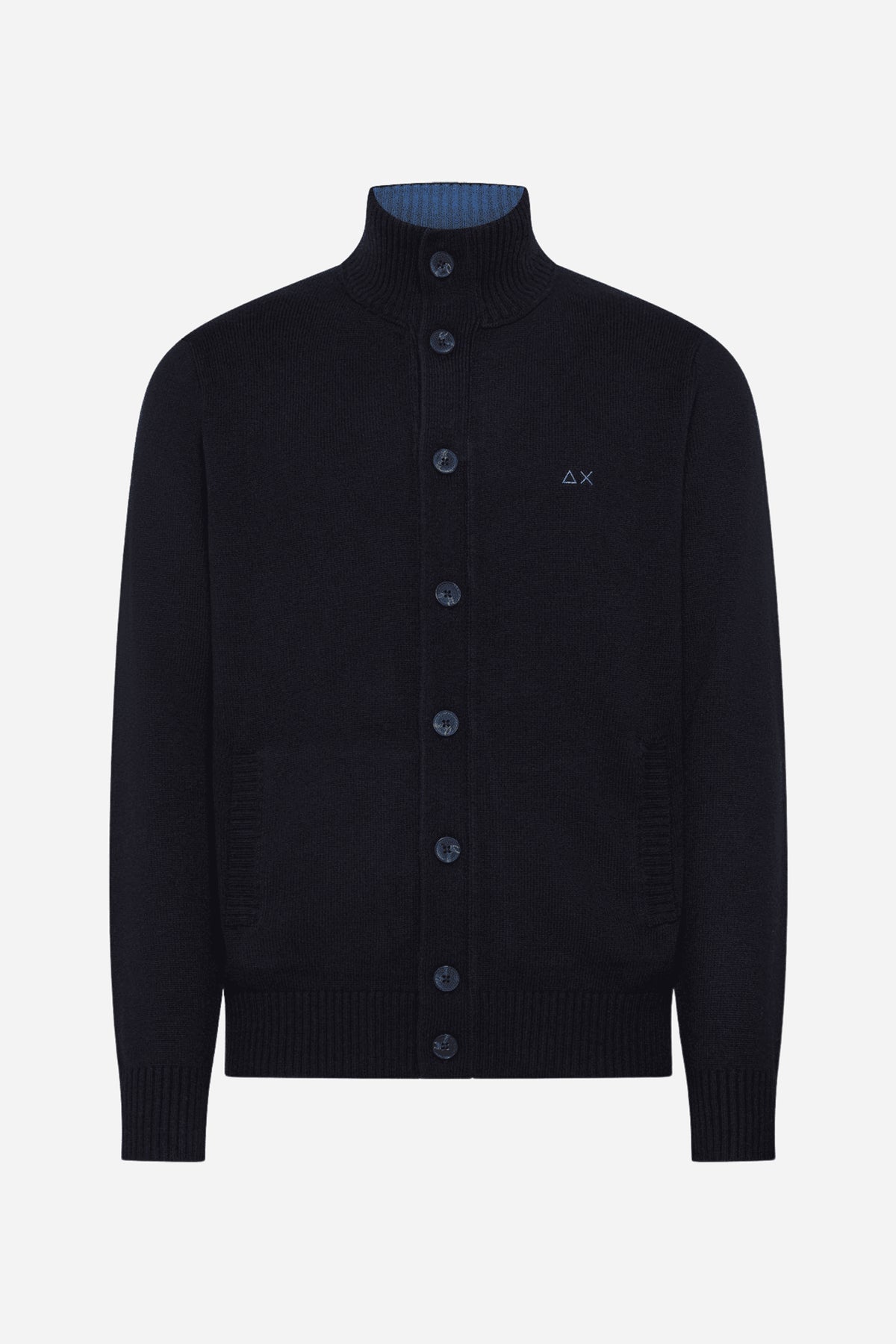 Cardigan Sun68 collo alto lana e cashmere - Navy Blue