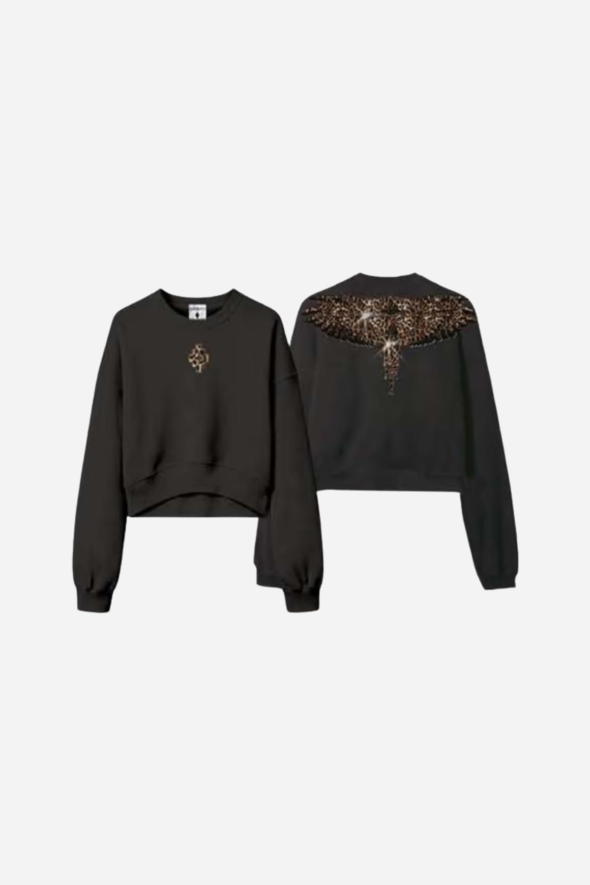 Felpa donna girocollo ricamo geometrico cotone - Nero
