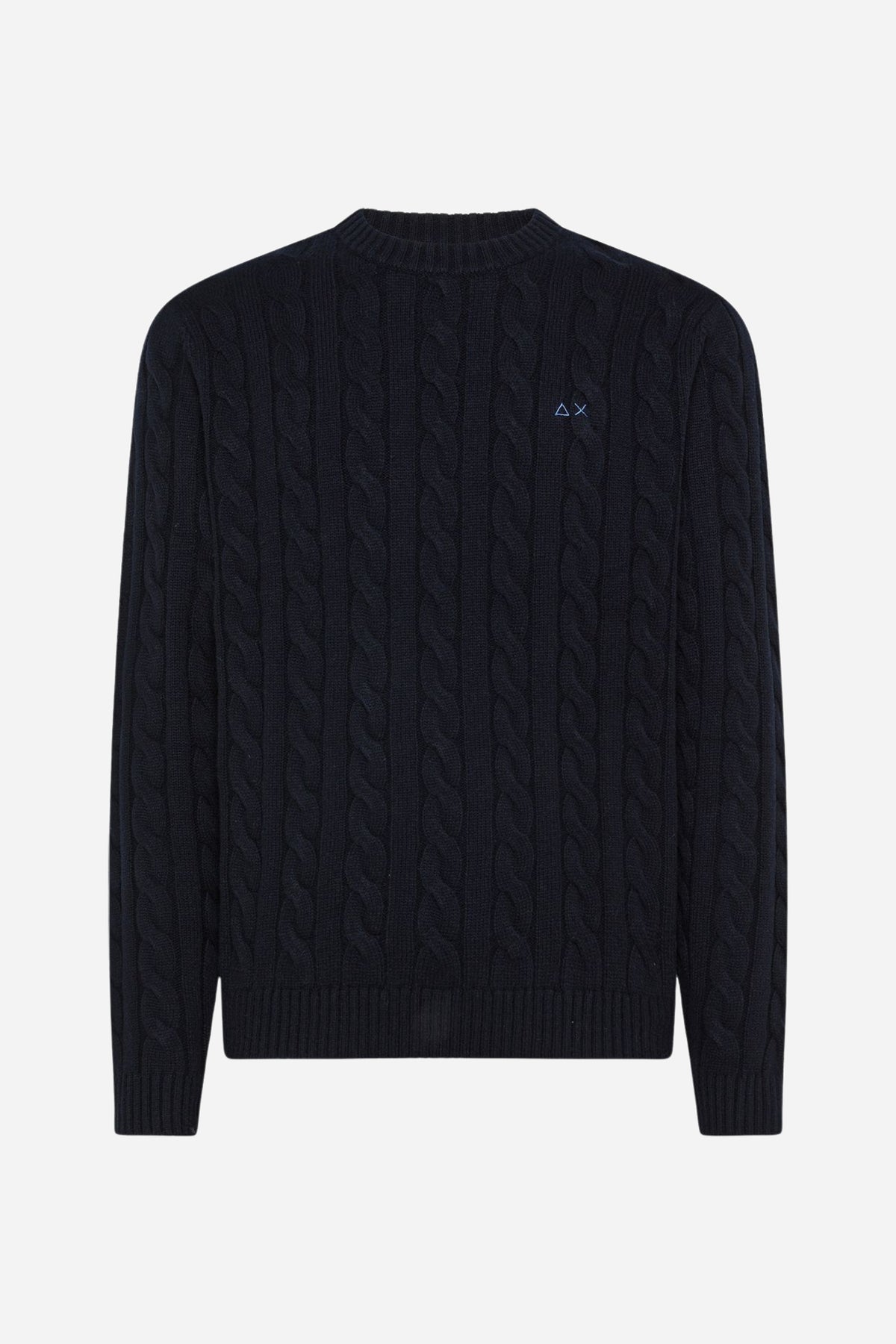 Sun68 Maglia girocollo lana cashmere a trecce - Navy Blue