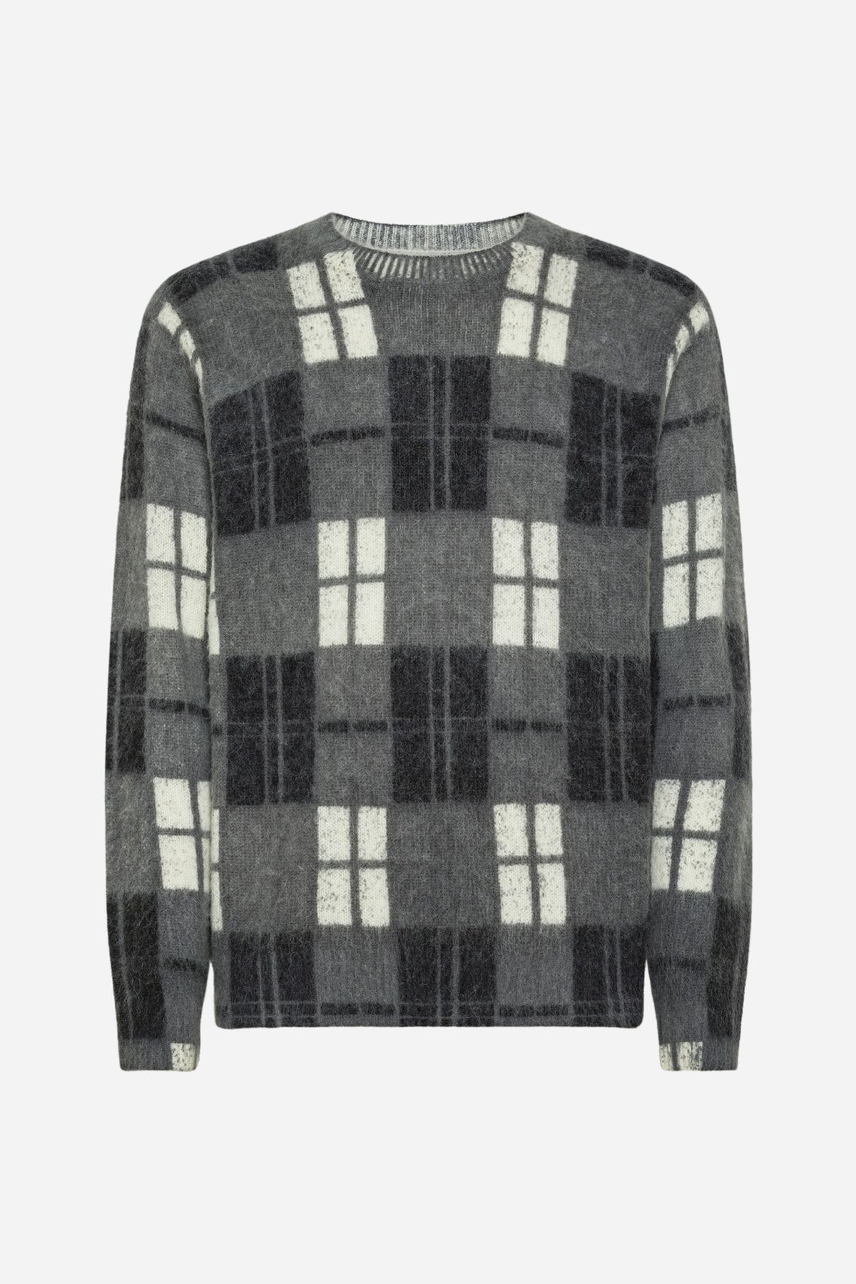 Maglia SUN68 girocollo in lana alpaca check - Grigio scuro