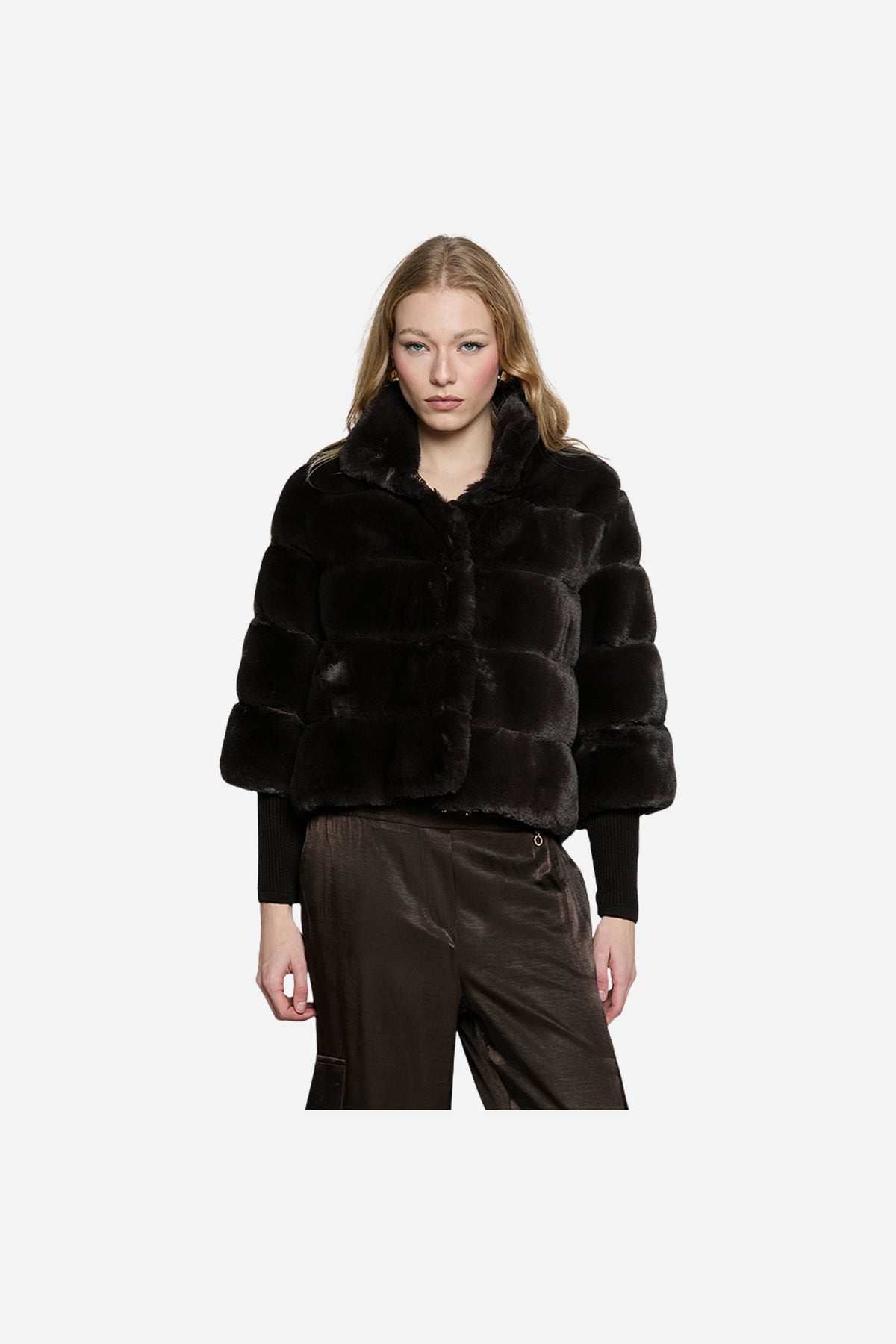 MARILA ecopelliccia manica lunga bottoni gioiello