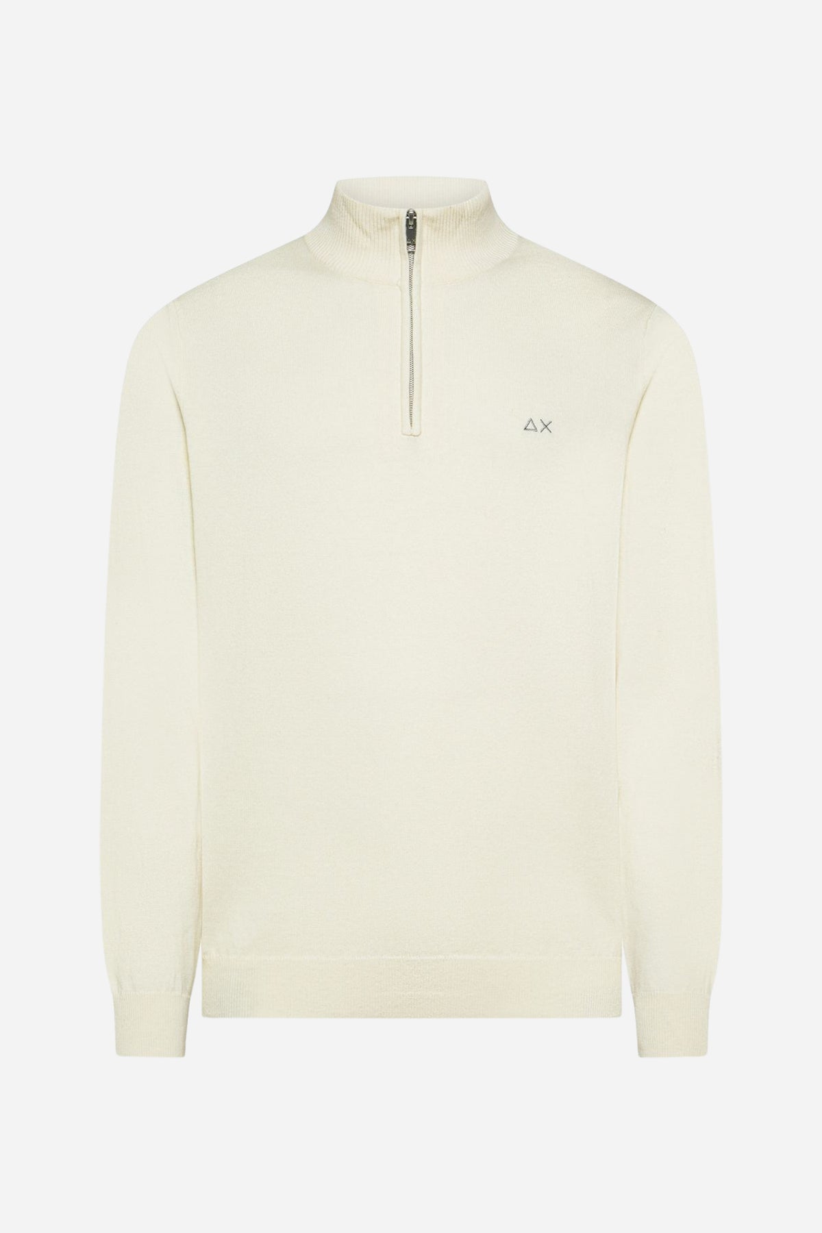 Sun68 Maglia collo alto con zip cotone lana - Panna