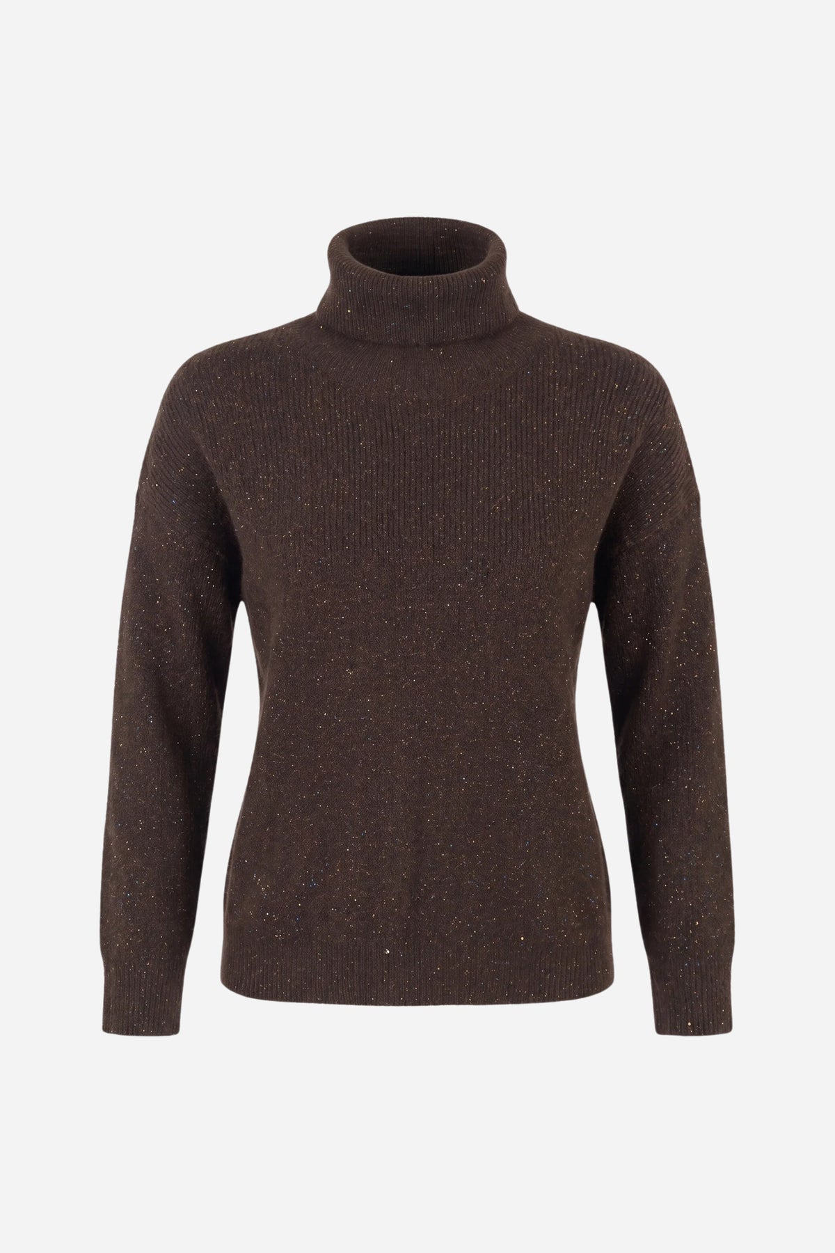 Maglione collo alto dritto a coste con strass