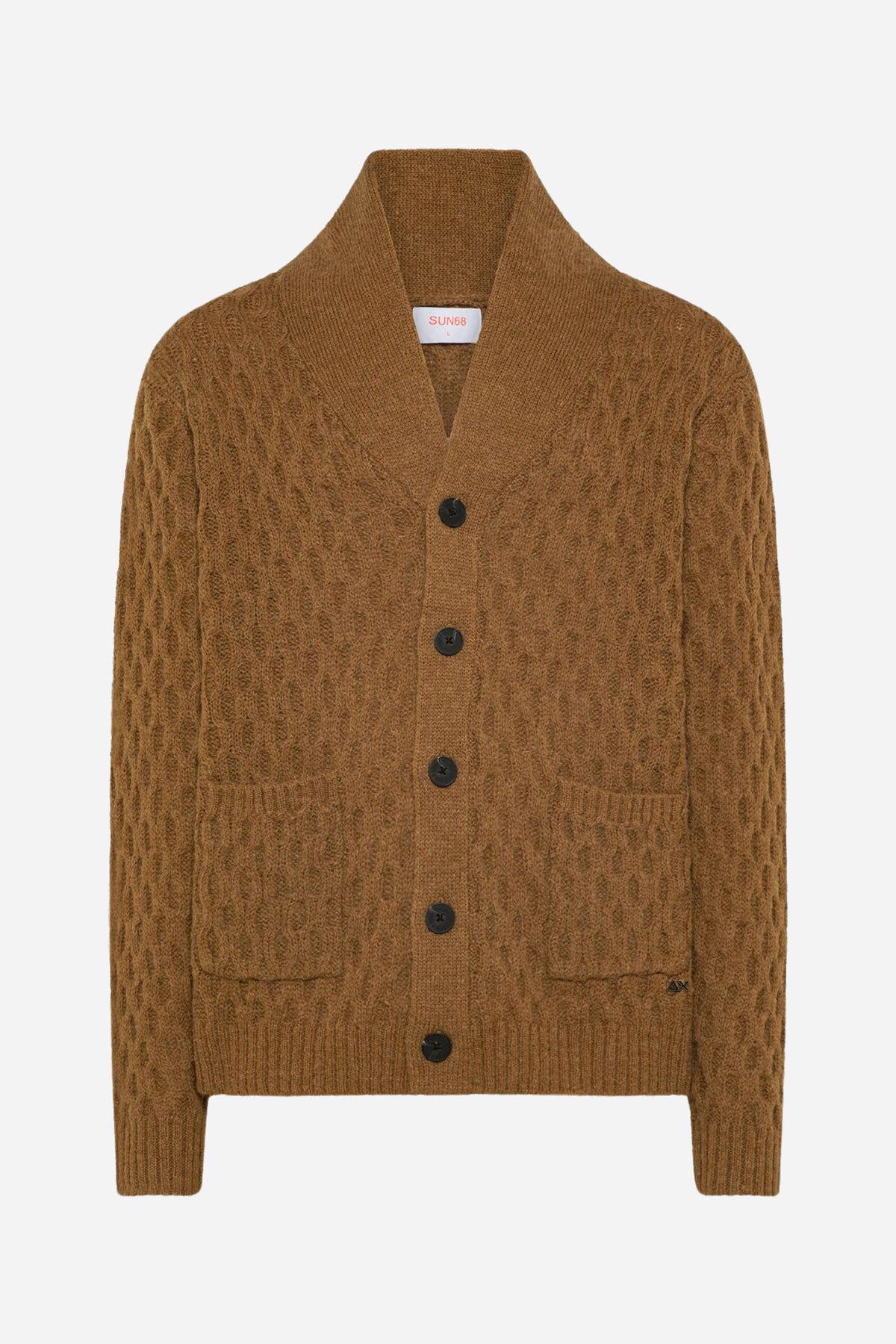 Cardigan SUN68 in lana e alpaca lavorazione nido d’ape - Cacao