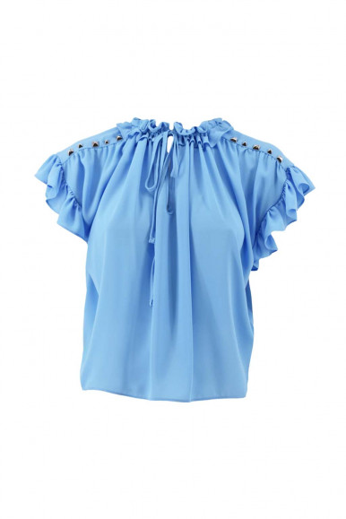Blusa FRESH mezza manica rouches azzurro RELISH
