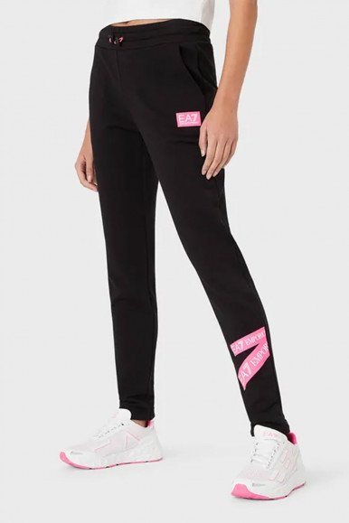 EA7 Pantalone felpa nero in cotone con logo 3LPT64