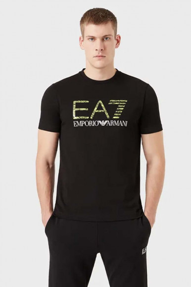 EA7 T-shirt nero in cotone con stampa 3LPT54