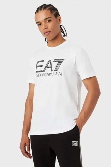 EA7 T-shirt bianco in cotone con stampa 3LPT54