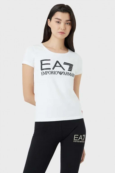 EA7 T-shirt donna bianco con maxi logo a contrasto 3LTT46