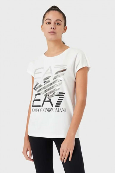 EA7 T-shirt bianca con dettagli paillettes 3LTT18