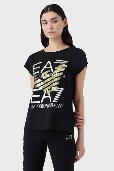 EA7 T-shirt nera con dettagli paillettes 3LTT18