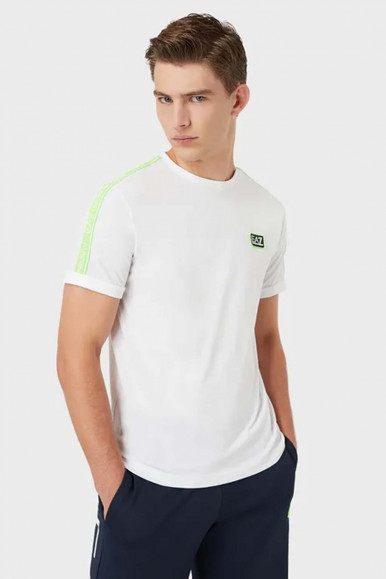 EA7 T-shirt bianca a maniche corte con logo verde 3LPT18
