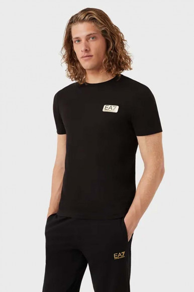 EA7 T-shirt nera a maniche corte Gold Label 3LPT23