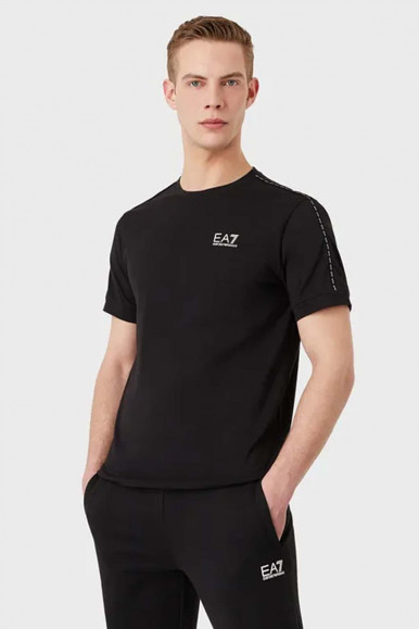 EA7 T-shirt nera a manica corta in misto cotone 3LPT31