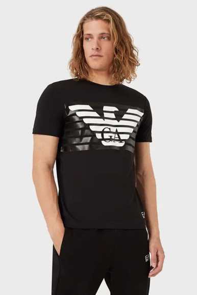 EA7 T-shirt nera con logo Eagle 3LPT60