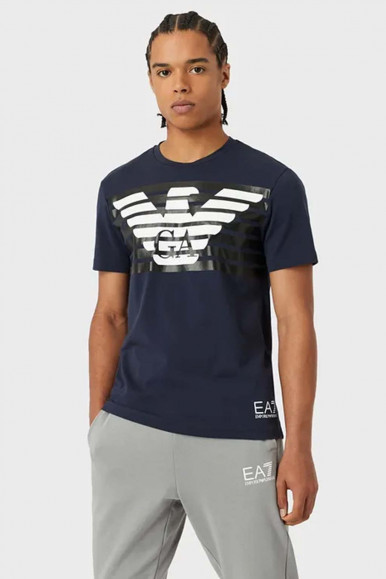 EA7 T-shirt blu con logo Eagle 3LPT60