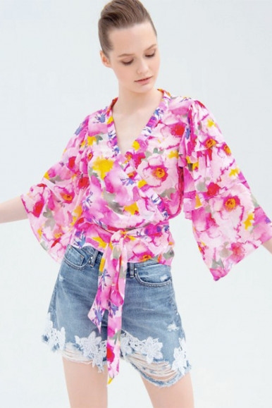 FRACOMINA FLORAL CROSSOVER BLOUSE 1031