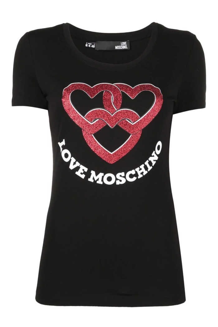 T-shirt donna nera con cuori Love Moschino 4H1930E