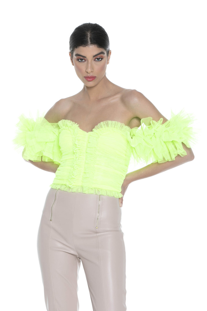 Top Relish lime in tulle con rouches ELIF