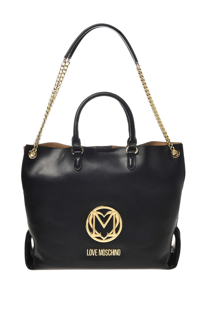 Borsa shopper Love Moschino nera logo metallico 4034