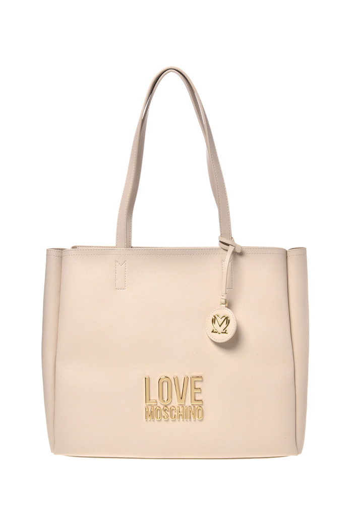 Borsa shopper Love Moschino avorio logo in metallo 4100