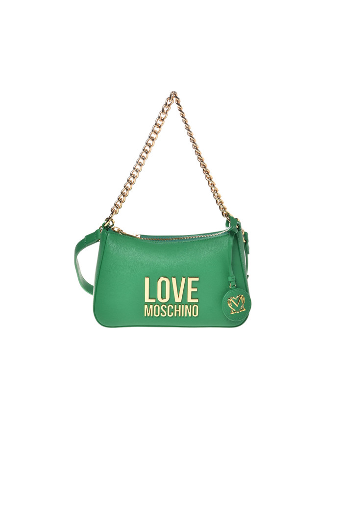 Borsa a spalla Love Moschino verde logo in metallo 4108