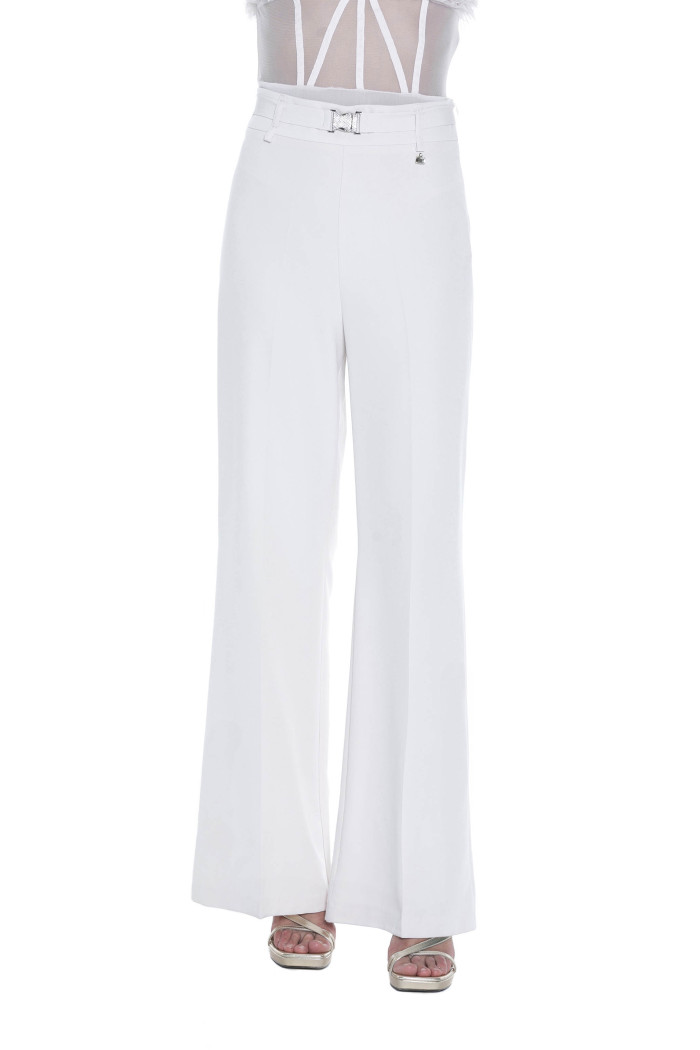 Pantalone palazzo Relish bianco a vita alta con cintura CERVANTES