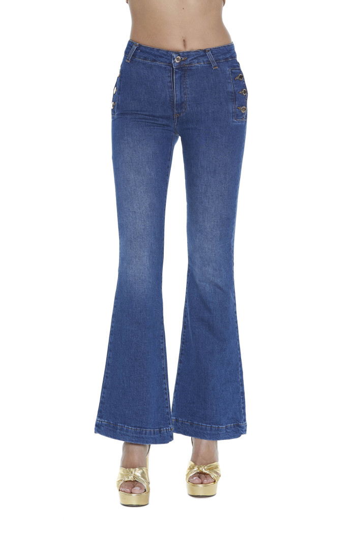 Jeans a zampa Relish vita alta con tasche e bottoni MAYU