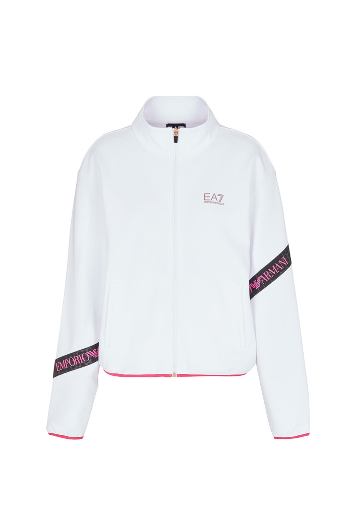 White EA7 sweatshirt with contrasting zip details 3RTM41.
