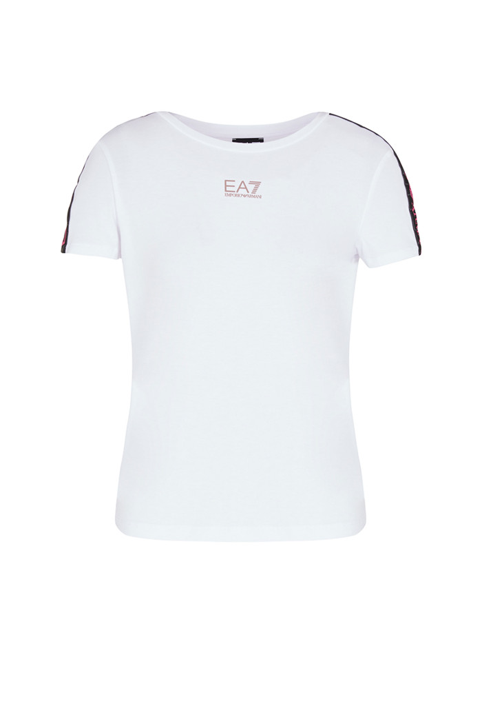 T-shirt bianca EA7 donna con logo tape 3RTT02