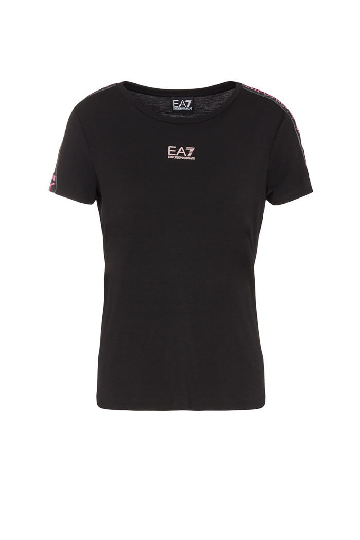 T-shirt nera EA7 donna con logo tape 3RTT02