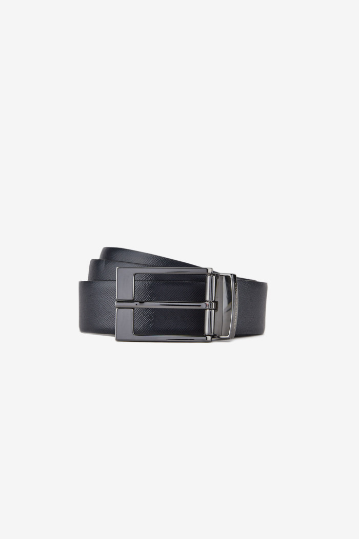 Cintura in ecopelle blu con logo Armani Exchange fibbia grigio scuro 951060