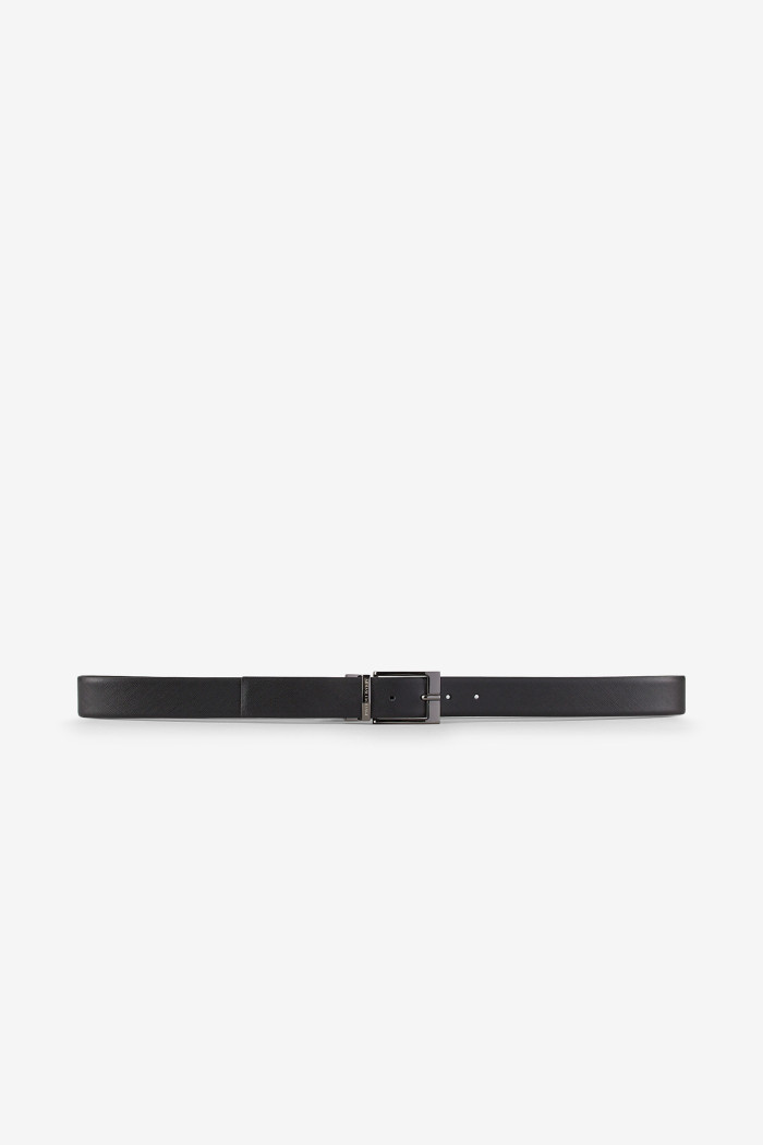 Cintura in ecopelle nera con logo Armani Exchange fibbia grigio chiaro 951060