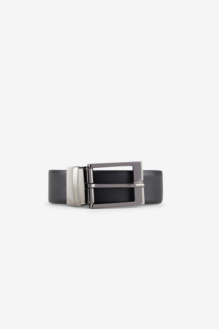 Cintura in ecopelle nera con logo Armani Exchange fibbia grigio chiaro 951060