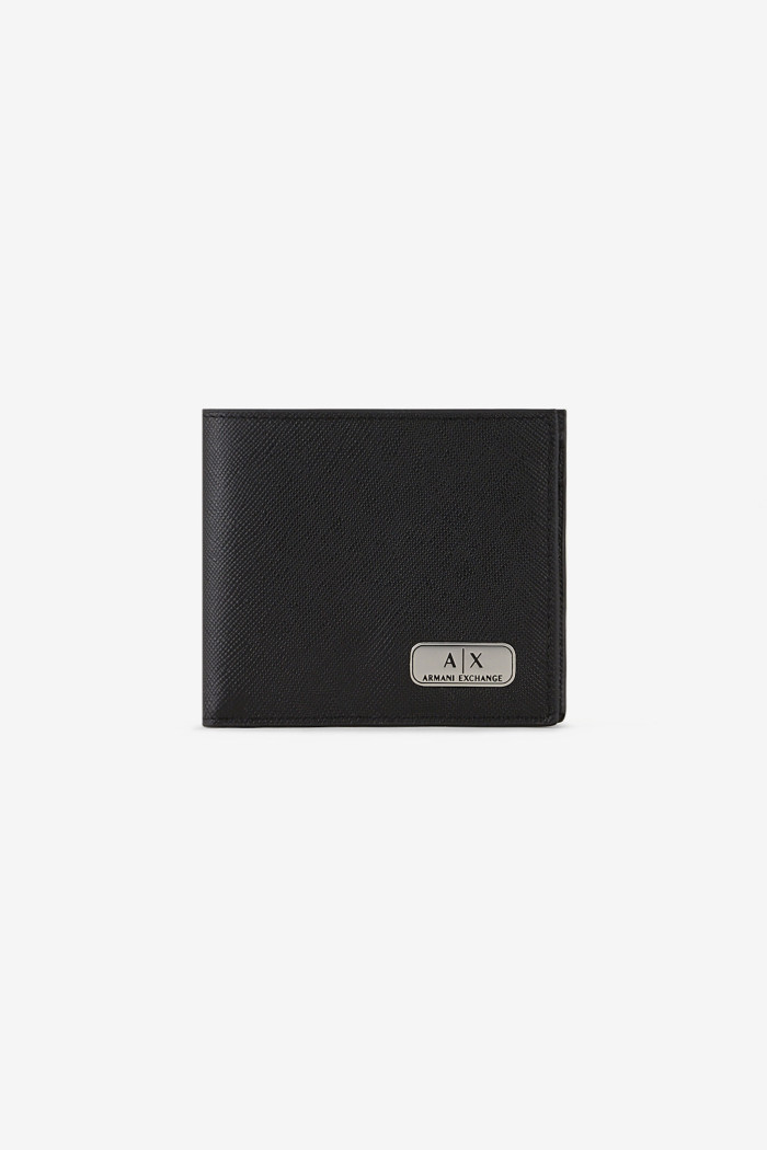 Portafoglio nero in vera pelle con logo Armani Exchange 958098 SA