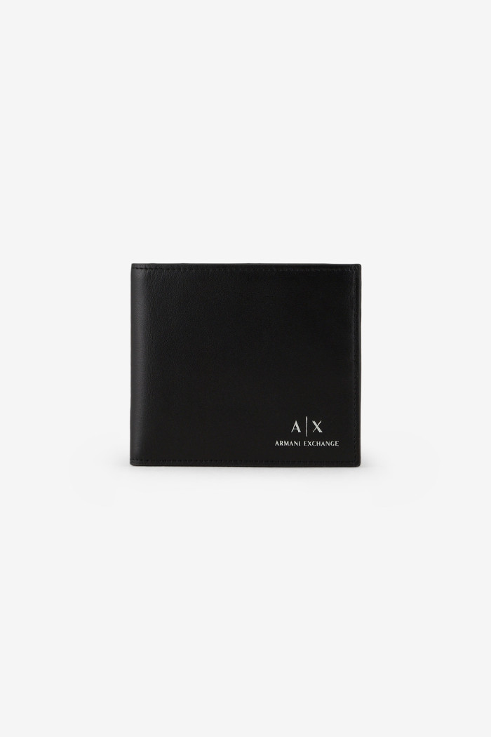 Portafoglio nero in vera pelle con logo Armani Exchange con tasca interna 958098