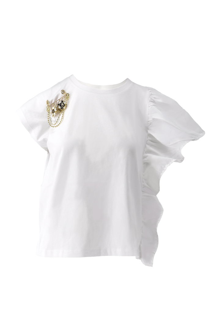 T-Shirt Relish bianca con spilla e inserto tafta TIBE