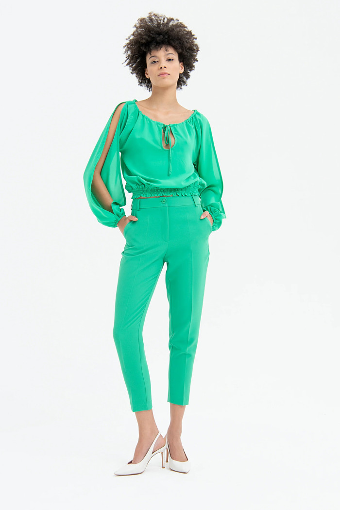 Pantalone Chino slim in tessuto tecnico verde smeraldo FRACOMINA 4002