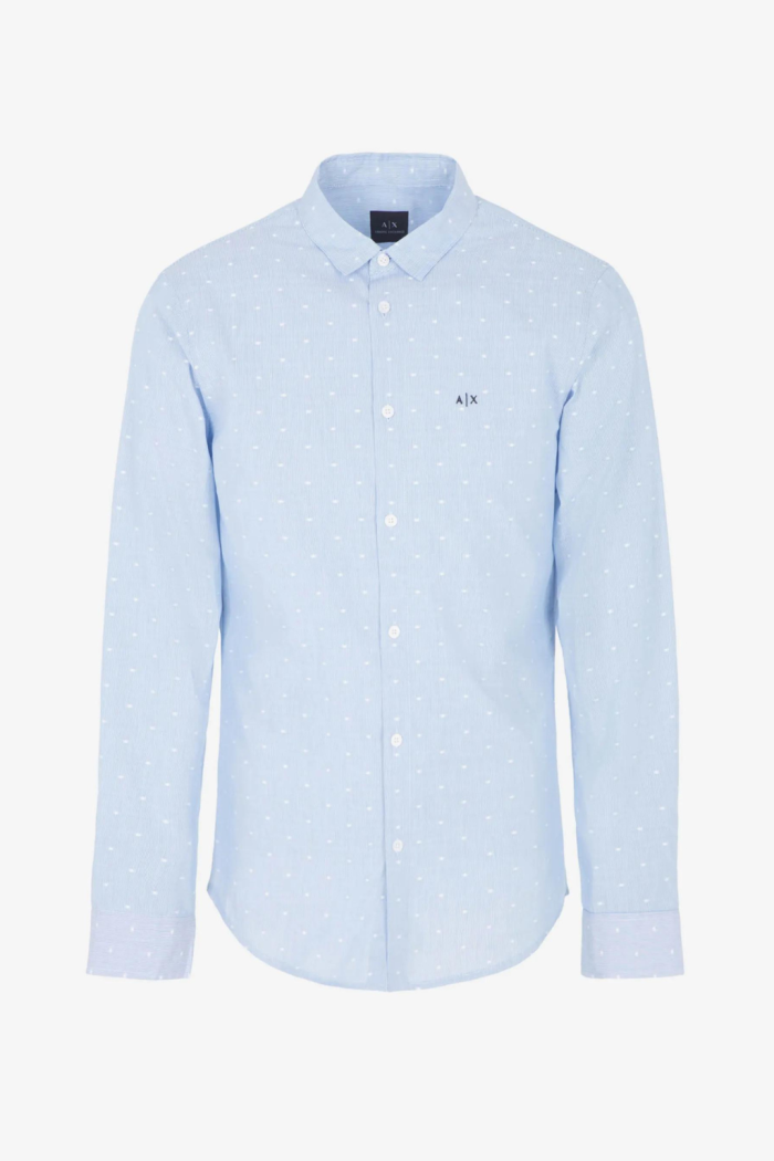 Camicia azzurra Armani Exchange slim fit in cotone effetto dyed 6RZC11