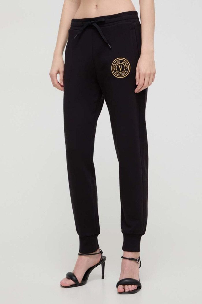 VERSACE JEANS COUTURE PANTALONE DONNA IN FELPA BIANCO LOGO ORO AT02