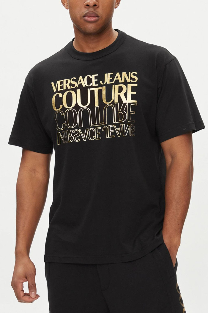 VERSACE JEANS COUTURE T-SHIRT UOMO NERA/ORO HT10