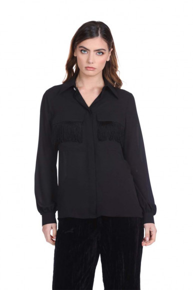 RELISH BLACK WOMAN'S SHIRT WITH FRINGES DENCROS