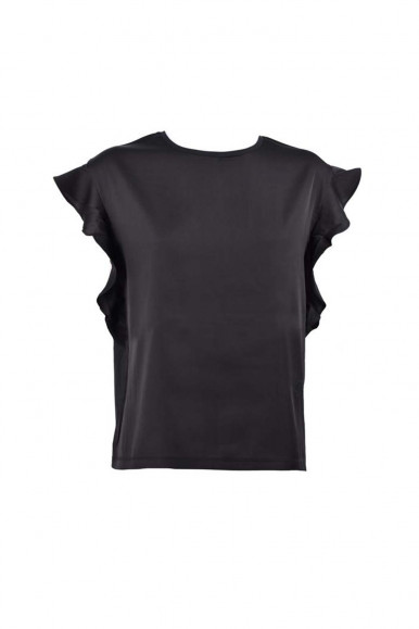 RELISH WOMEN'S BLACK T-SHIRT WITH ROUCHES KEWIND