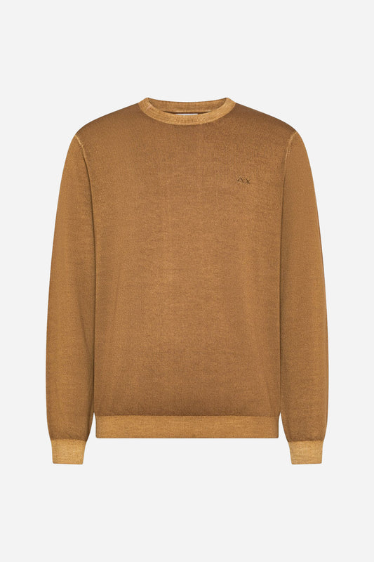 Maglia Sun68 girocollo lana effetto vintage - Cacao