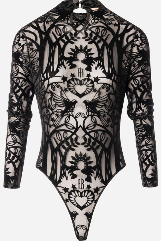Body Fracomina slim in pizzo collo alto