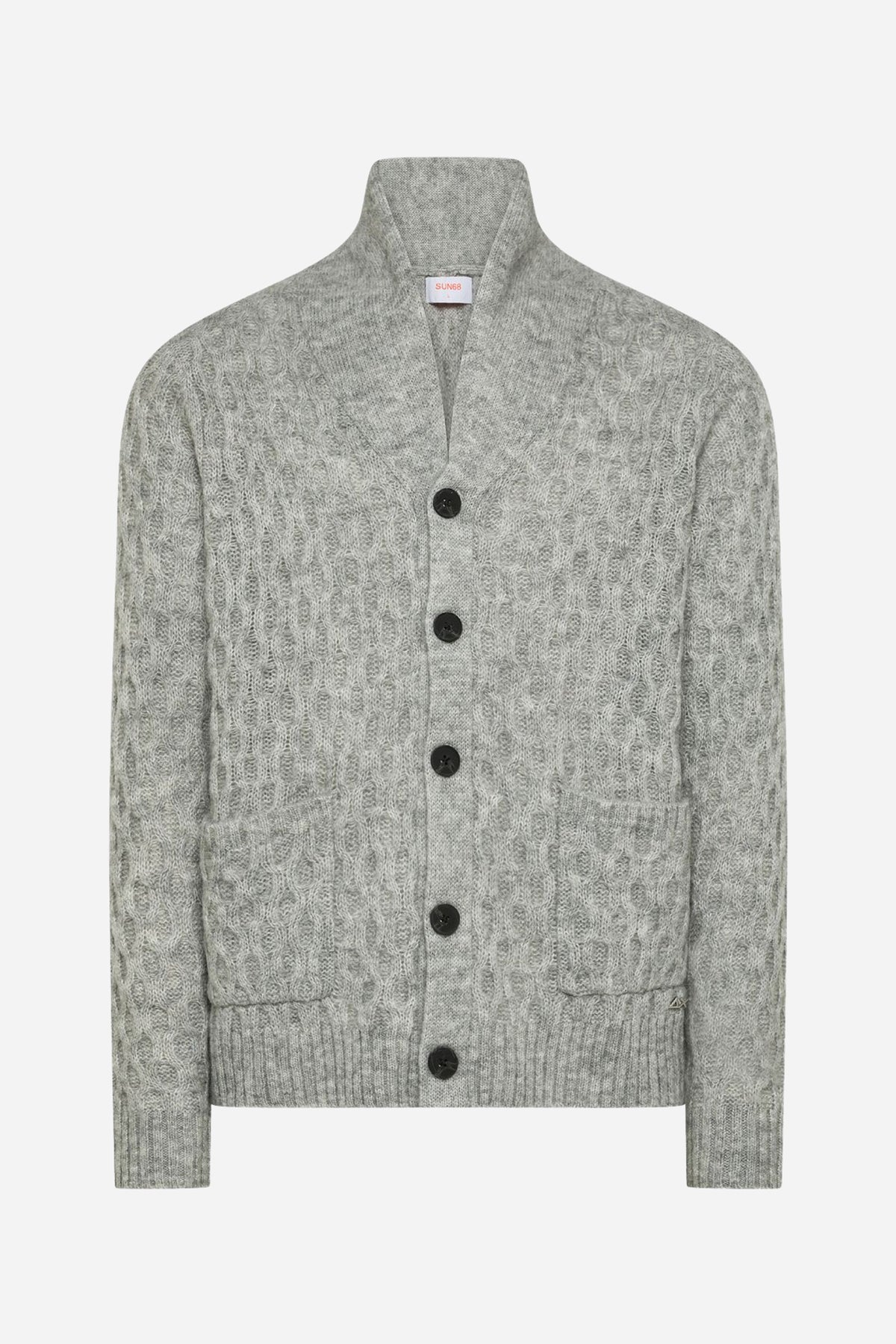 Cardigan SUN68 in lana e alpaca a nido d’ape - Grigio chiaro
