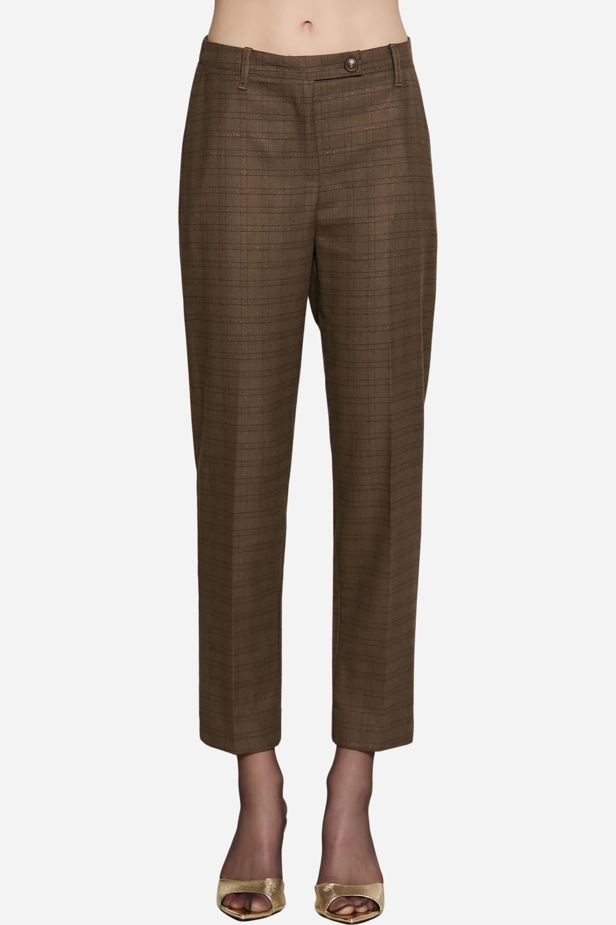 Pantalone OSTENDO_B vita alta quadri lurex