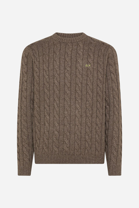 Maglia SUN68 girocollo in lana e cashmere a trecce - Tortora